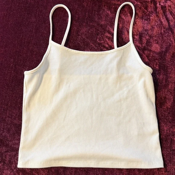 American Eagle Outfitters Cream Fitted Crop Tank Top - Picture 5 of 6